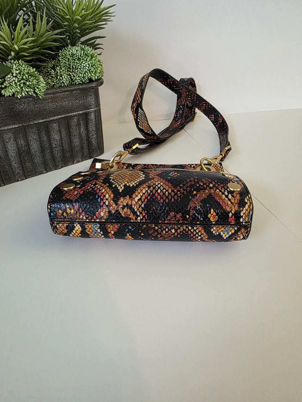 Hammitt Tony Small Botanical Snake Print Leather Crossbody Brushed Gold - Picture 11 of 15